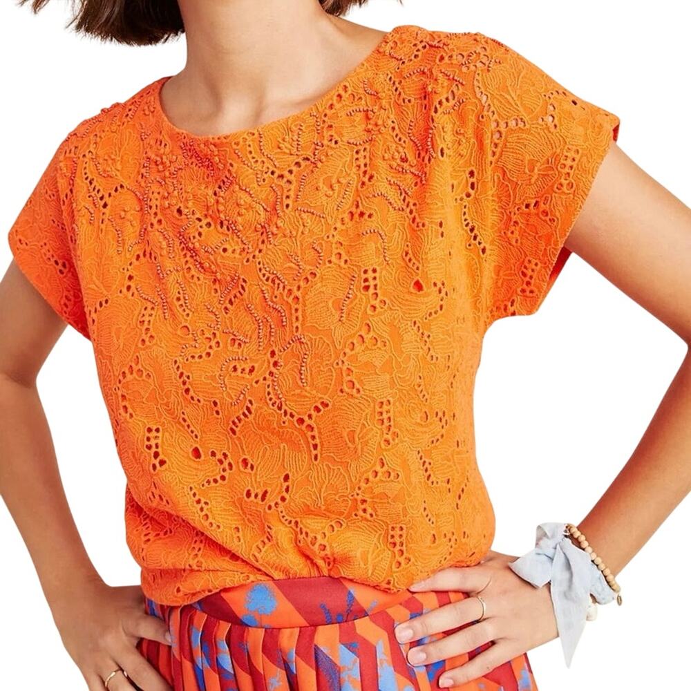 Anthro Maeve Karine Beaded Lace Top, 6